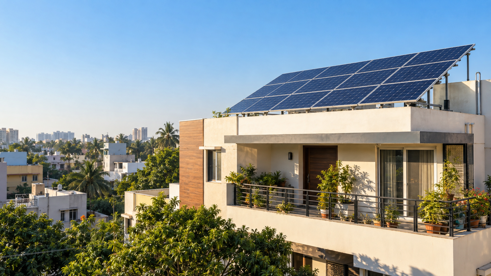 Illustration of solar panels on the roof of a home